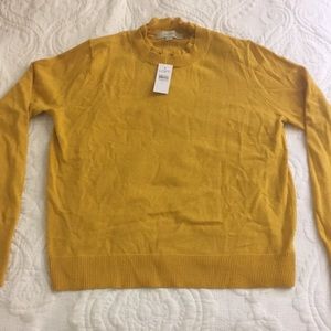 New Mustard Loft Knit Sweater M ruffle mock neck